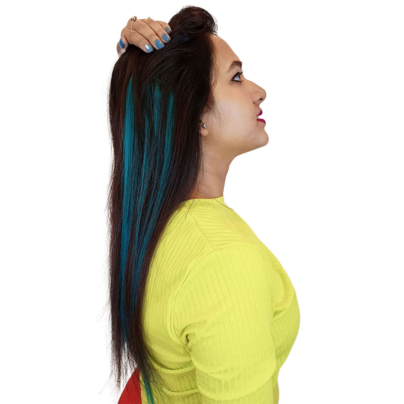 persian blue highlighted clip-in streaks
